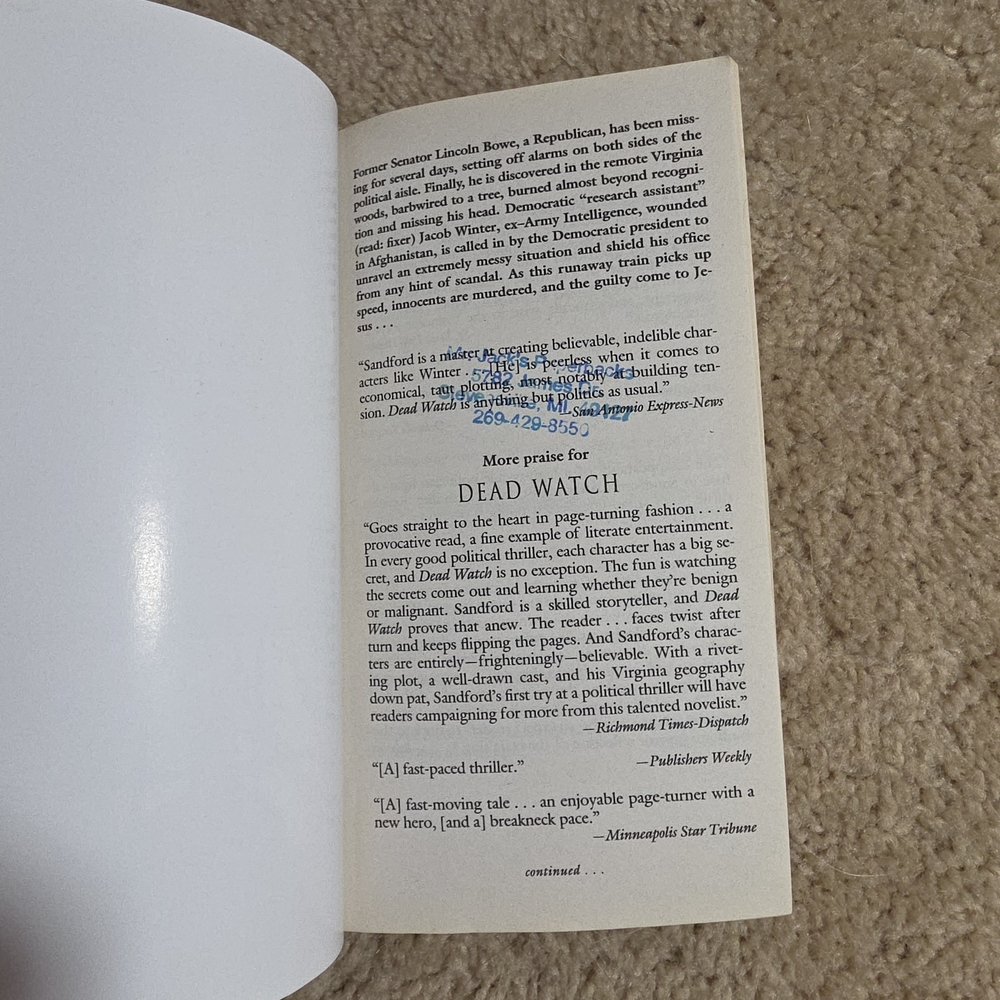 John Sandford 'Dead Watch' Paperback Book - Picture 3 of 4